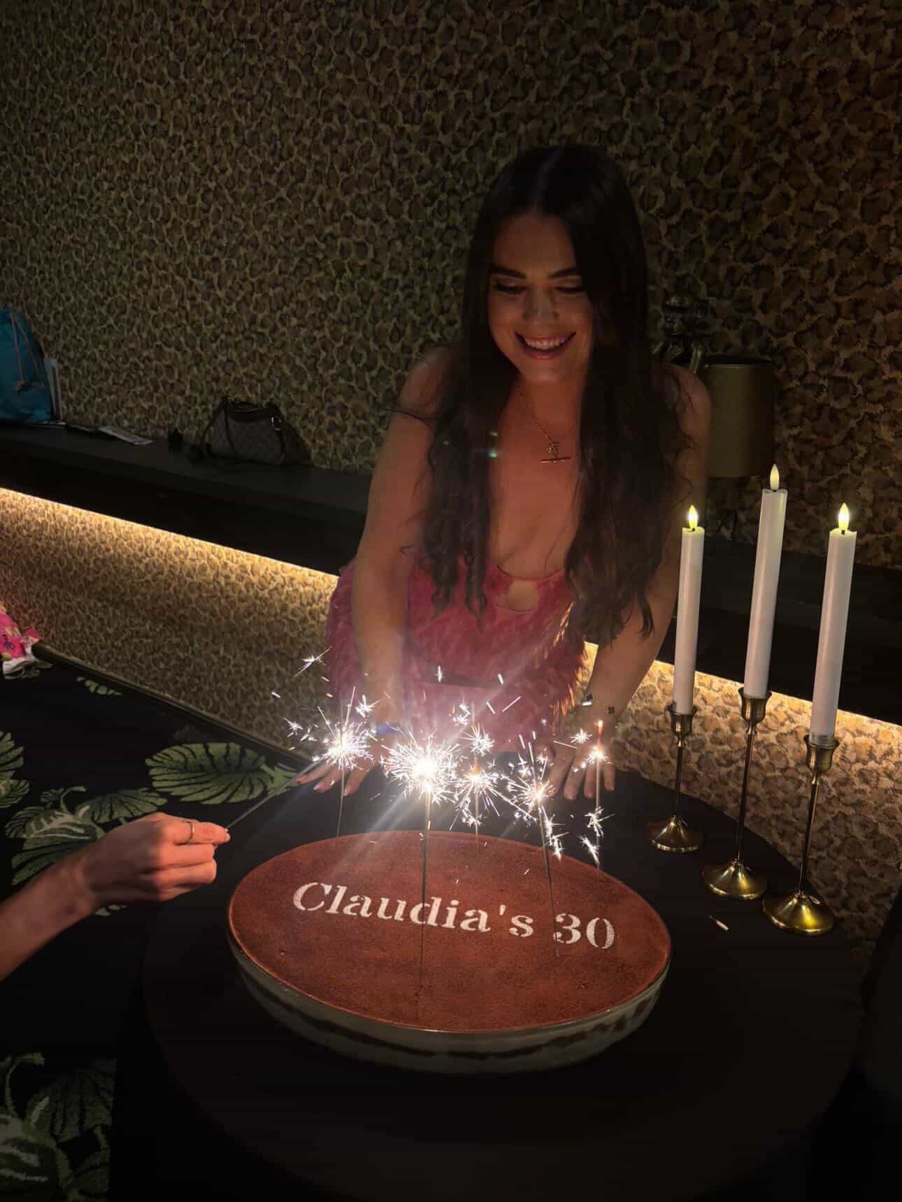 Custom 30th birthday tiramisu cake with sparklers, Claudia's 30