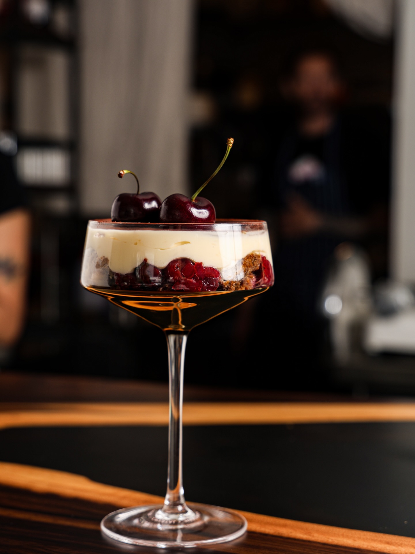 Cherrymisu in a coupe glass, handmade by View for Pick Me Up, Brisbane